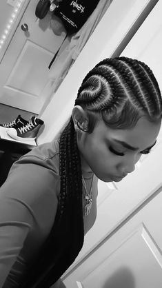 Cornrows Braids For Black Women Heart, Long Cornrows Braids For Black Women, Cornrow Hairstyles 8 Braids, Cornrows On Women, Braids Feed In Cornrows, Cornrow Feed In Braids Hairstyles, Cornrows Designs For Black Women, Swirl Cornrows Braids, Corn Rows Into Bun