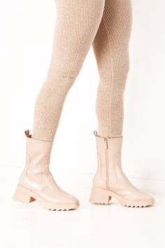 Nude Rain Boot Heel - sosorella Modern Ankle-high Beige Boots, Beige Ankle-high Walking Boots, Fitted Thigh-high Beige Boots, Beige Ankle-high Boots With Reinforced Heel, Court Attire, Beige Ankle-high Boots With Zipper Closure, Nude Boots, Corporate Attire, Size 11 Heels