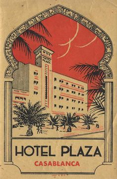 an old hotel with palm trees in front of it and the words hotel plaza written below