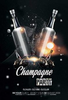 champagne party flyer template with two bottles