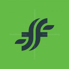 the letter f is made up of green and black letters on a light green background