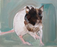 a painting of a brown and white mouse