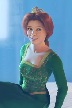 a digital painting of a woman in a green dress