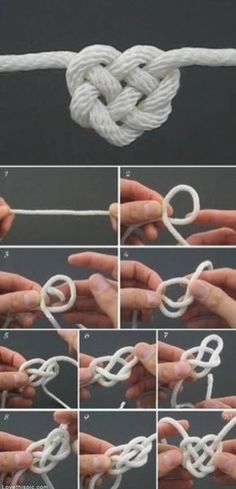 instructions to make a knotted knot for a bracelet or necklace, with pictures showing how to tie the knot