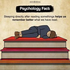 a person laying on top of a stack of books with the words,'psychic fact sleeping directly after reading something helps us to remember what we have read