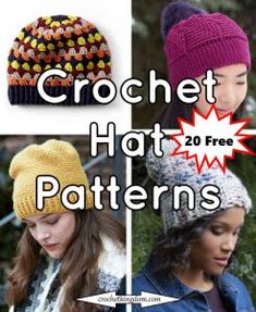 crochet hat patterns with text overlay that reads, ` ` ` `