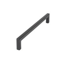 a black cabinet handle on a white background