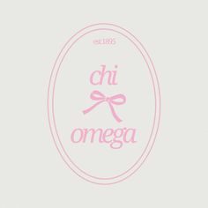 the logo for chi omega is pink and has a bow on it's side