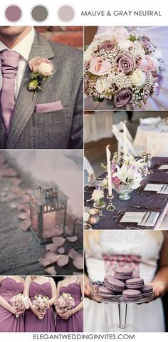 the wedding color scheme is purple and gray