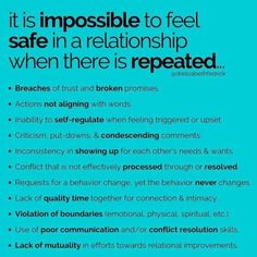 a blue poster with the words it is impossible to feel safe in a relationship when there is repeated