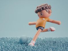 a cartoon character kicking a soccer ball in the air