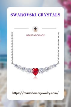 This contains: This tiny heart is brimming with Swarovski Crystals and made out of 18K white gold filled. This piece is perfect for layering with other necklaces or wearing on its own for a nice and simple necklace look. Discreet and minimalist, it is ideal for everyday wear. Ruby Heart Necklace, Simple Heart Necklace, Crystals Necklace, Ruby Heart, Crystal Heart Necklace, Swarovski Crystal Hearts, Pearl Bracelets, Heart Necklace Diamond, Necklace For Girlfriend