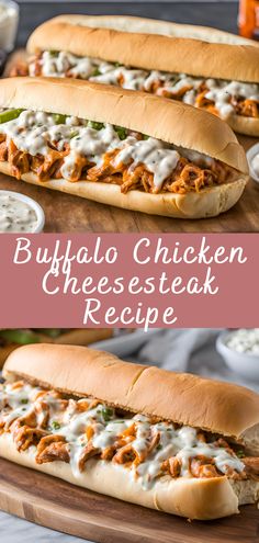 buffalo chicken cheesesteak recipe on a cutting board