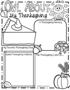 thanksgiving worksheet with an owl about my thanksgiving story and other things to do