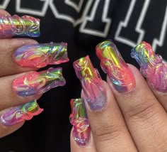 Rave Inspired Nails, Gummy Worm Nails, Lisa Frank Nails, Junk Nails, Pretty Gel Nails, Really Cute Nails, 3d Nails, Chic Nails, Dream Nails