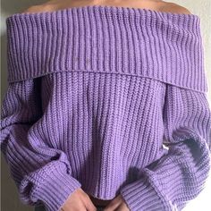 New Without Tags Forever 21 Purple Off The Shoulder Sweater Size Small Never Been Worn (Model Photo Is Not Mine) Trendy Knitted Cropped Sweater, Cozy Acrylic Cropped Sweater, Trendy Knit Cropped Sweater, Spring Acrylic Cropped Sweater, Forever 21 Spring Knit Sweater, Forever 21 Knit Sweater For Spring, Forever 21 Fitted Sweater, Fitted Trendy Sweater By Forever 21, Forever 21 Fitted Casual Sweater