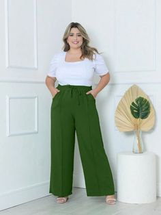 moda alilan Plus Size Calça Pantalona | SHEIN Brasil Look Plus Size, Outfit Challenge, Plus Size Pants, Plus Size Sweaters, Moda Plus, Look Plus, Sports Leggings, Outfits Casuales, Curvy Fashion