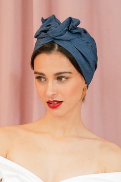 Easy to Tie Turban - Light Jeans Tie A Turban, Light Jeans, Turban Headbands, Raw Denim, Head Accessories, Dressy Outfits, Turbans, Look Plus, Large Flowers