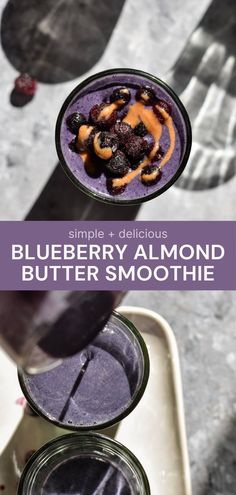 blueberry almond butter smoothie with orange and blackberries