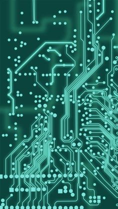 an electronic circuit board with lots of dots and lines on the green background stock photo