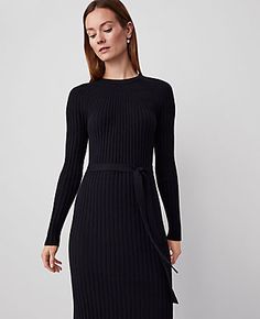 In a flattering ribbed stitch, our belted column sweater dress is every bit as easy as it is elevated. Crew neck. Long raglan sleeves. Same fabric tie belt.,Hit:Hits below the knee,Imported:Imported,Length:45" from shoulder to hem,Fabrication:41% Polyester, 37% Viscose, 22% Nylon,Garment Care:Machine Washable Ribbed Belted Column Sweater Dress by Ann Taylor Size regular - 2XL Black Women's Sweater, Dress, Regular, Crew, Neck, Long, Sleeve, Dresses, 41%, Polyester, 37%, Viscose, 22%, Nylon, Machi Ann Taylor Petite, Long Sleeve Dresses, Sleeve Dresses, Petite Dresses, Large Size Dresses, Tie Belt, Raglan Sleeve, Large Black, Women's Sweater