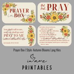 four prayer cards with flowers and the words pray, pray, pray to me on them