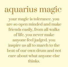 an image with the words aquarius magic written in gold and white on a beige background