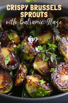 crispy brussel sprouts with balsamic glaze in a bowl