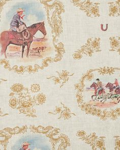 an image of a horse and rider on a white background with gold trimmings