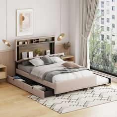 It's a versatile upholstered bed with storage, USB charging, and phone storage. the headboard has storage racks, and 2 USB charging sockets, the headboard also can be opened, and there is a hidden large storage space inside. The DreamBuck platform bed comes with a twin size trundle and 2 drawers that can easily be pulled in and out for maximum storage space, perfect for organizing anything from clothes and bedding to toys and games. Sturdy wood frame construction and wood slat system add extra s Full Size Upholstered Bed, Upholstered Bed With Storage, Bed With Storage Headboard, Bookcase Bed, Full Size Platform Bed, Storage Headboard, Wooden Platform Bed, Modern Platform Bed, Full Size Bed Frame