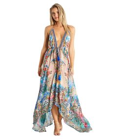 in stock Multicolor Maxi Dress For Garden Party And Beach Season, Multicolor Halter Neck Dress For Garden Party, Multicolor Beachwear Maxi Dress For Garden Party, Multicolor Halter Neck Maxi Dress For Garden Party, Multicolor Long Dress For Beach Season, Women Maxi, Halterneck Dress, Tropical Print, Pink Yellow