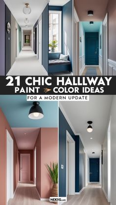 the hallway is painted in different colors