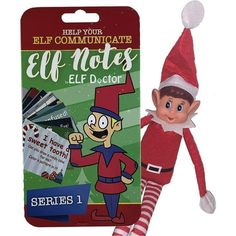 an elf doll next to a package of elf notes