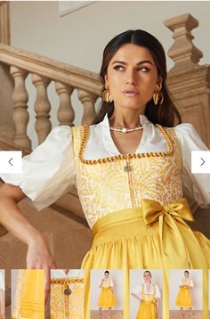 Festive Krueger Dirndl Donata Collection Dirndl Yellow 60 cm or 23.622" and 27.559"or 70 cm Media 1 of 1 German Dirndl Pattern, Simple Apron, Traditional Dirndl Germany, Dürndl Dress, German Drindle, German Dress Dirndl, Dirndl Blouse, Novelty Hats, Creative Accessories