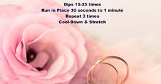 two wedding rings sitting next to a pink rose on a white background with text that says,