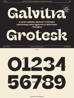 three different typefaces with numbers and symbols on them, all in black and white