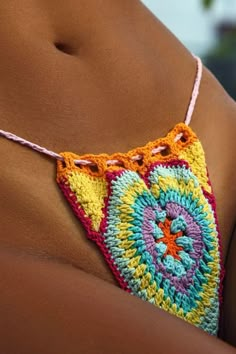 Brighten up your summer with our tiny multi coloured crochet bikini : The Candy Crush Bikini. This is a unique string bikini with upside down heart patterns in mixed sunny happy bright colours. We are crushing hard! Completely hand made cotton crochet string bikini. 2 piece set Bikini. Lined with nude mesh. Micro to Cheeky coverage. Straps to tie top and bottoms with tassels at ends. Crochet String Bikinis, Upside Down Heart, Swimsuit Edition, Cotton Crochet, Itty Bitty, Bright Colours, Tie Top, Heart Patterns, 2 Piece Set