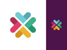 two different logos with the same color and shape, one has an x on it