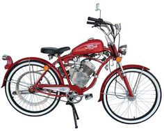 a red motorcycle parked on top of a white background