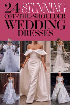 24 Gorgeous Off-The-Shoulder Wedding Dresses You'll Adore Unique Boho Wedding Dress, Wrap Wedding Dress, Satin Gowns, Tea Length Wedding, Affordable Wedding Dresses, Tulle Ball Gown, Wedding Wraps, Satin Wedding Dress, Maxi Dress Wedding