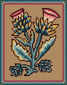 a cross stitch pattern with flowers and leaves