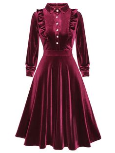 1950s Long Seelve Velvet Swing Dress – Retro Stage - Chic Vintage Dresses and Accessories School Winter Formal Dresses, Retro Stage, Snowflake Dress, Vestidos Retro, Winter Formal Dresses, Vintage Jumpsuit, Olive Dress, Winter Formal, Vestidos Vintage