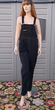 Cute pair of Vintage 80's- London London   brand denim Overalls.  They have been over dyed in black.  So Cool looking.   Nicely broken in soft denim. They have adjustable shoulder straps .Lightly frayed edges on top and shoulder straps.  Measurements are taken with item laying flat so widths across must be doubled  measures like a large to also a baggy medium Length = 50.5 in   in (measured without the straps, from the top of bib down to leg hems) Across the Waist = 17.5 in Across the Hips =  20 Black Vintage Overalls, Black Mom Jean Overalls, Vintage Washed Black Jeans, Kids Jeans Boys, Black Denim Overalls, Womens Overalls, Painted Shorts, Overalls Fashion, Cotton Overalls