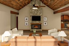 a living room filled with furniture and a flat screen tv mounted on the wall above a fireplace