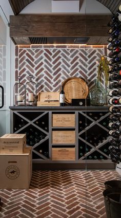 a wine cellar with many bottles on the shelves