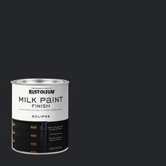 a black paint can with the words rustoleum on it's bottom half