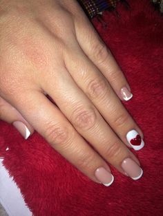 White Tips Valentines Nails, White Tip Valentines Day Nails, Nude Valentines Day Nails Short, Valentines French Manicure, Nude Wedding, Valentines Day Nails, Nails Valentines, Cute Spring Nails