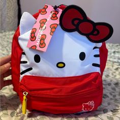 Brand New Backpack, Still Has Tags And Paper Bag Inside Backpack Perfect For Your Hello Kitty Collection Or For Any Young Kid Who Loves Hello Kitty Inside Backpack, Shein Bags, Kitty Backpack, Plush Backpack, Bag Inside, Hello Kitty Collection, Paper Bag, Red And White, Hello Kitty