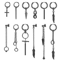 Material: Made of High Quality 316L Stainless Steel Size: 12 different Sizes as picture show Style: Punk Style with Unique Skull/Cross/Feather/Hoop/Geometric Design and Tassel Dangle Chain for Hip Pop Lovers Color: Silver and Plating Black Package: 6-12 Pieces Ear Piercing in One Package Age Group: Adult Gender: Male/Female Price: $12.99-$17.99 Brand: ZS Size: one size.  Gender: unisex. Bts Earrings, Emo Jewelry, Kpop Earrings, Dangle Cross Earrings, Edgy Earrings, Grunge Jewelry, Hoop Dangle Earrings, Edgy Jewelry, Surgical Steel Earrings