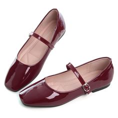 PRICES MAY VARY. ✅[MATERIAL]:PU upper and Rubber outsole. ✅[DESIGN]:Color:Burgundy,nude,beige,black;Size:US 4.5-US 10.5 ✅[BUCKLE CLOSURE]:The strap with adjustable buckle provides a customized and locked-in fit. ✅[OCCASION]:Square Toe Mary Jane flats with flexible sole are great gifts for mom and pregnant woman,suitable for spring,summer and autumn,goes well with dressy or casual outfits. ✅[100% SATISFACTION GUARANTEED]: - You're taking no risk with your purchase. We offer 100% no risk money-bac Red Mary Jane Shoes, Mary Jane Shoes Flat, Comfortable Walking Shoes, Flat Dress Shoes, Cute Flats, Shoes Soft, Leather Dress Shoes, Mary Jane Flats, Jane Shoes